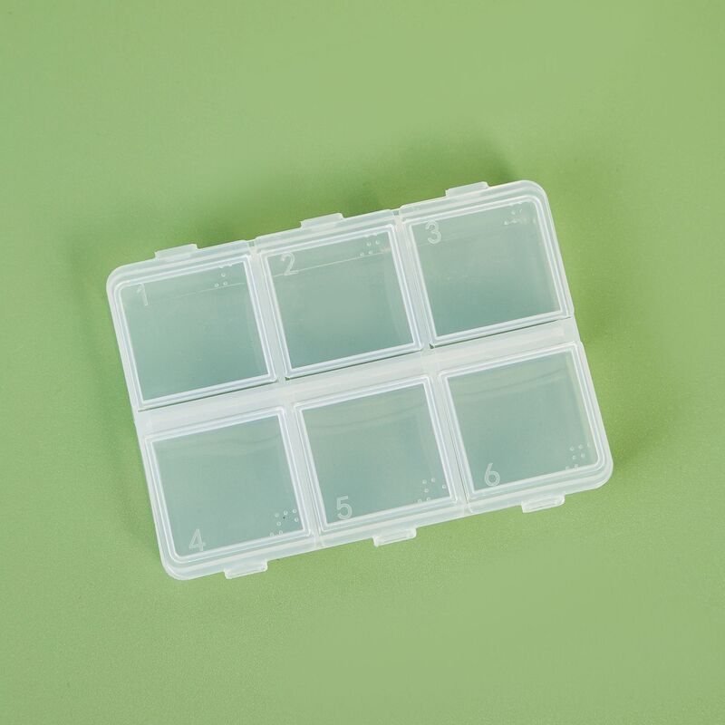 Manicure 6-compartment jewelry box dried flower sequins sub-packed box double-row independent open lid transparent box Braille compartment medicine box