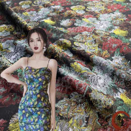 春秋小野花织锦缎服装面料涤纶梭织大提花连衣裙礼服提花布料