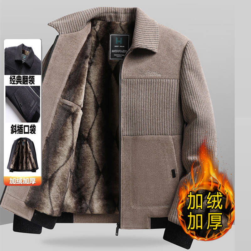 Cross-border New fleece-lined Chenille Jacket Middle-aged Dad's Thickened Winter Men's Casual Woolen Jacket Top
