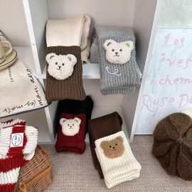 2025女童秋冬打底裤加绒加厚堆堆袜套儿童底裤玩偶熊宝宝外穿裤子