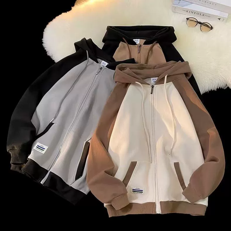 Осенняя куртка с капюшоном, Мужская Новинка 2023, модный Свободный Американский ретро-кардиган, свитер, Студенческая куртка