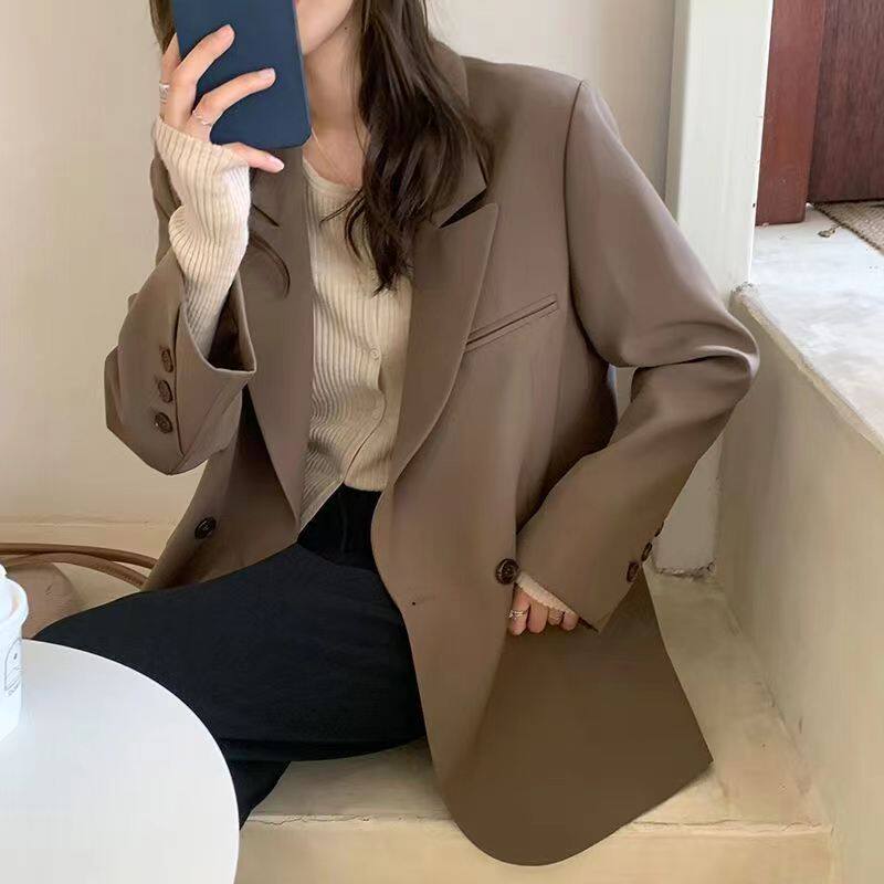 Áo vest nữ dáng suông rộng cổ vest tay dài phối túi, chất liệu polyester cao cấp — Màu xanh bạc hà