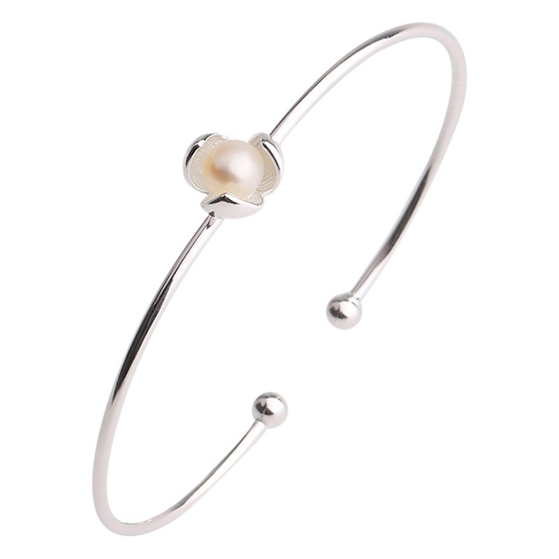 Mujeres s925 pulsera de plata esterlina verano nuevo regalo cumpleaños estilo coreano simple pequeña flor perla abierta joyería