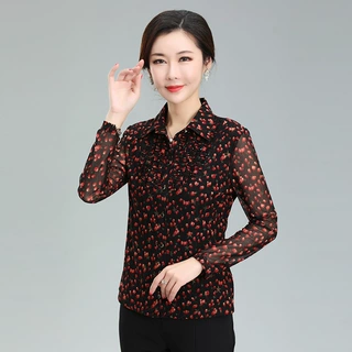 竹语声2024新款春装中年女装衬衫台湾网纱妈妈装大码春装衬衫