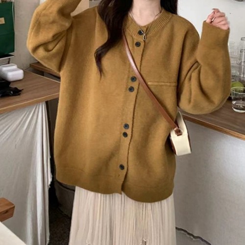KANING loose Japanese style soft and lazy style knitted cardigan for women 2025 autumn and winter new sweater jacket design