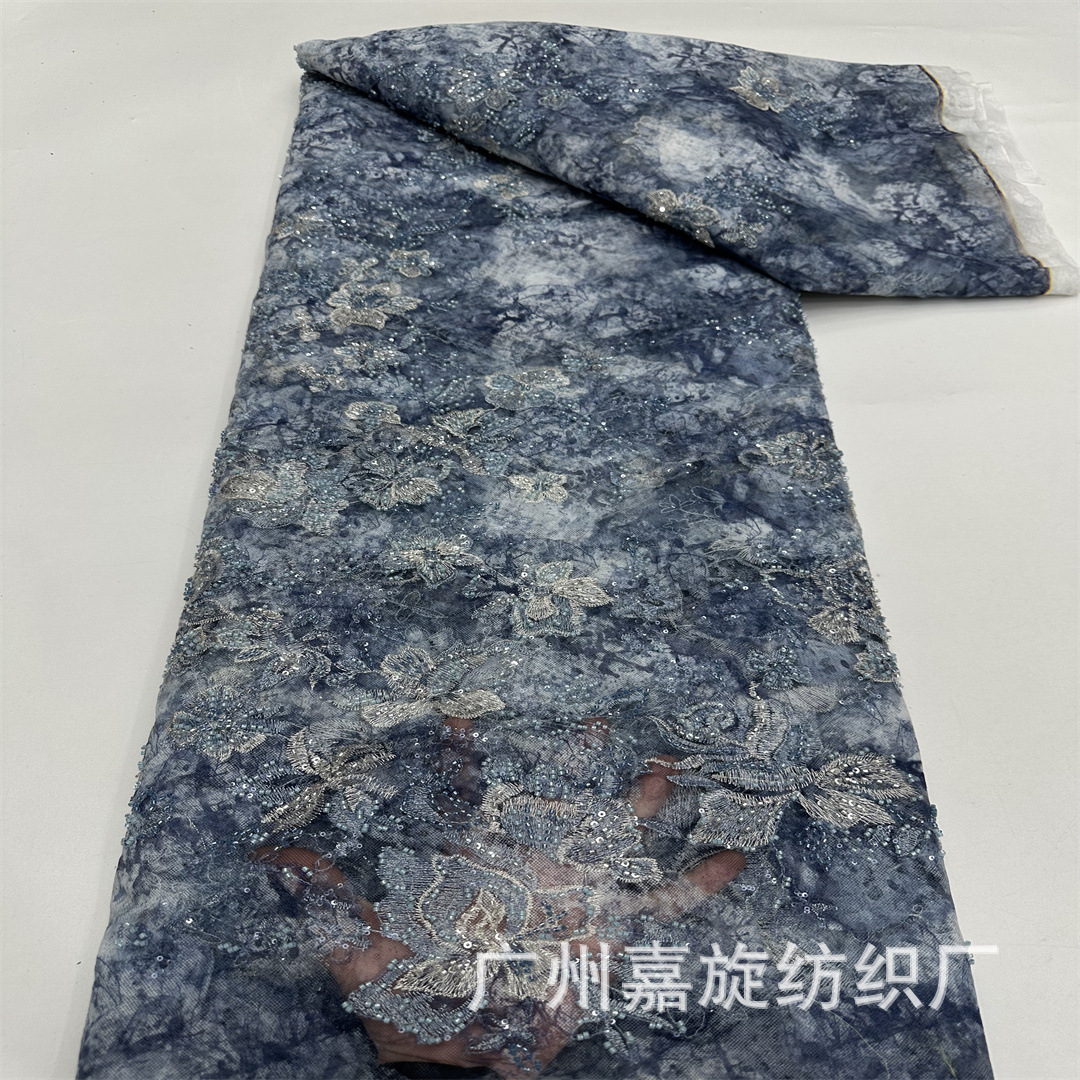 Nuevo vestido de moda francesa retrógrado impresión de sequillas tubo de perlas vestido de novia tela de encaje con cuentas