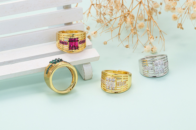 Copper Material Geometric Pattern Fashion Geometric Square Zirconium Ring