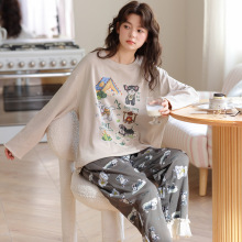 睡衣女款秋装纯棉圆领长袖长裤卡通学生可爱宽松舒适家居服套装冬