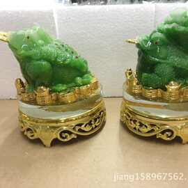 金蟾背白菜玻璃旋转底座深圳厂家树脂仿玉镀金木纹摆件聚财摆件