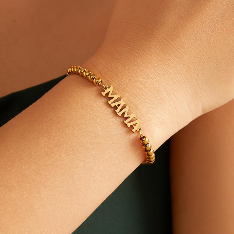 Amazon New Simple Stainless Steel Plated 18K Gold 4MM Beads Mother Bracelet Women Mother's Day Gift Jewelry