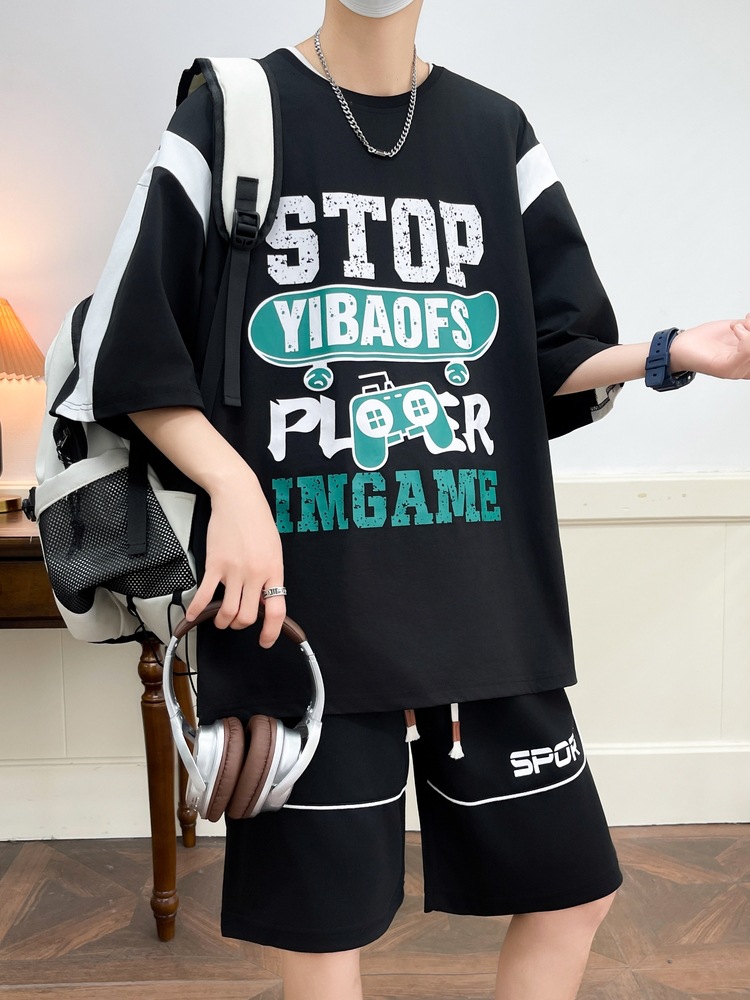 2025 verano camiseta de manga corta hombre relajado diario casual set de manga de cinco partes de moda japonesa fresca