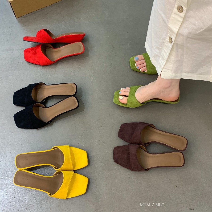 여성용 웨지 슬리퍼 2025 신상 스웨이드 여름 웨지 스퀘어 토 샌들