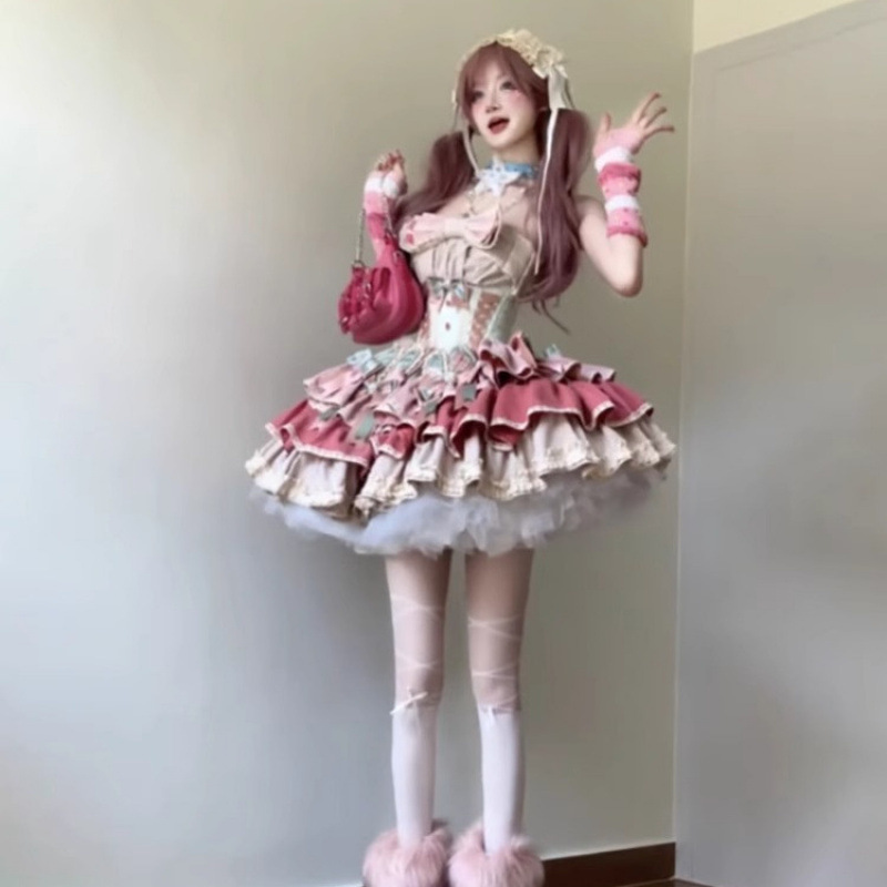 フランス初恋ミルクスイートドレスロリータプリンセスドレスふわふわケーキロリータドレス2025新作スカート|undefined