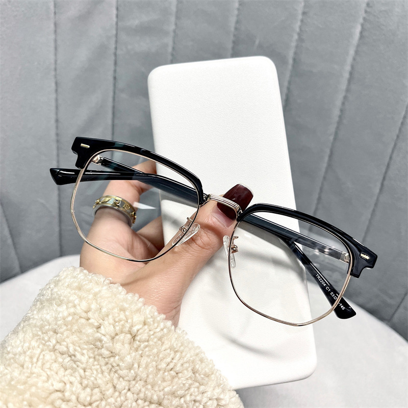 Gafas de miopía de estudiantes de color plateado negro gafas de medio marco para hombres con grados de gafas de cara redonda para proteger los ojos de la mujer image 8