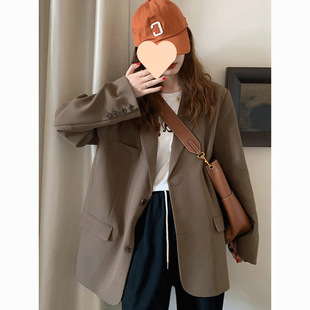 Brown Blazer Women's High-End 2024 New Spring and Autum Korean Style Niche Short Style Western Suit Top