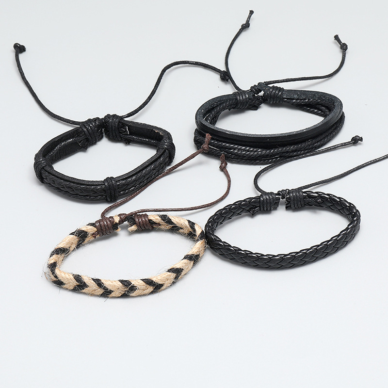 fashion jewelry simple personality woven retro leather bracelet diy4 combination set
