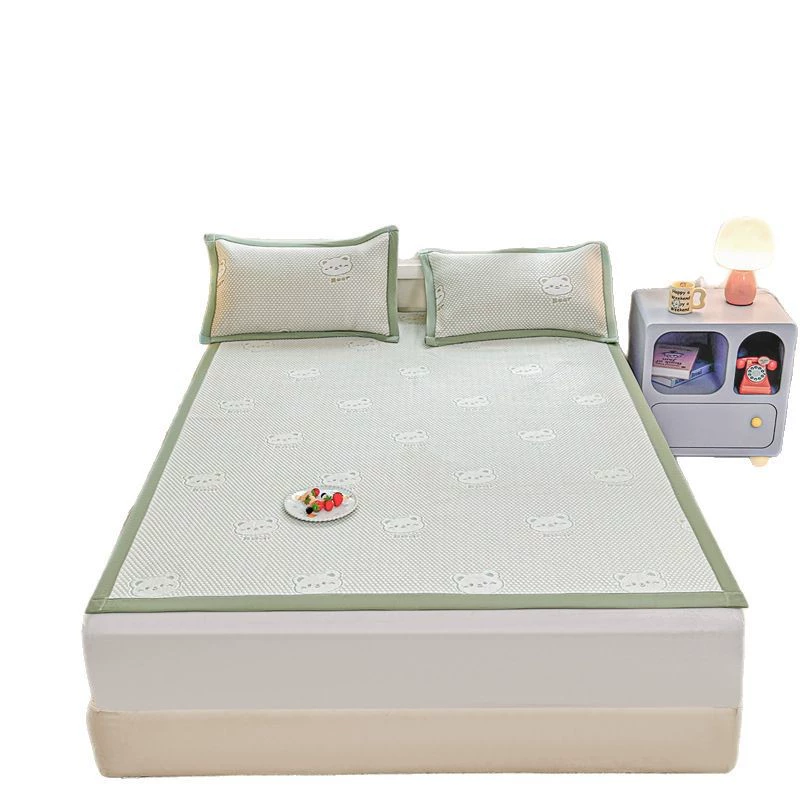 2025 new cool iced beans cool mat ice silk mat sheet mat machine washable summer air conditioner soft mat three-piece set