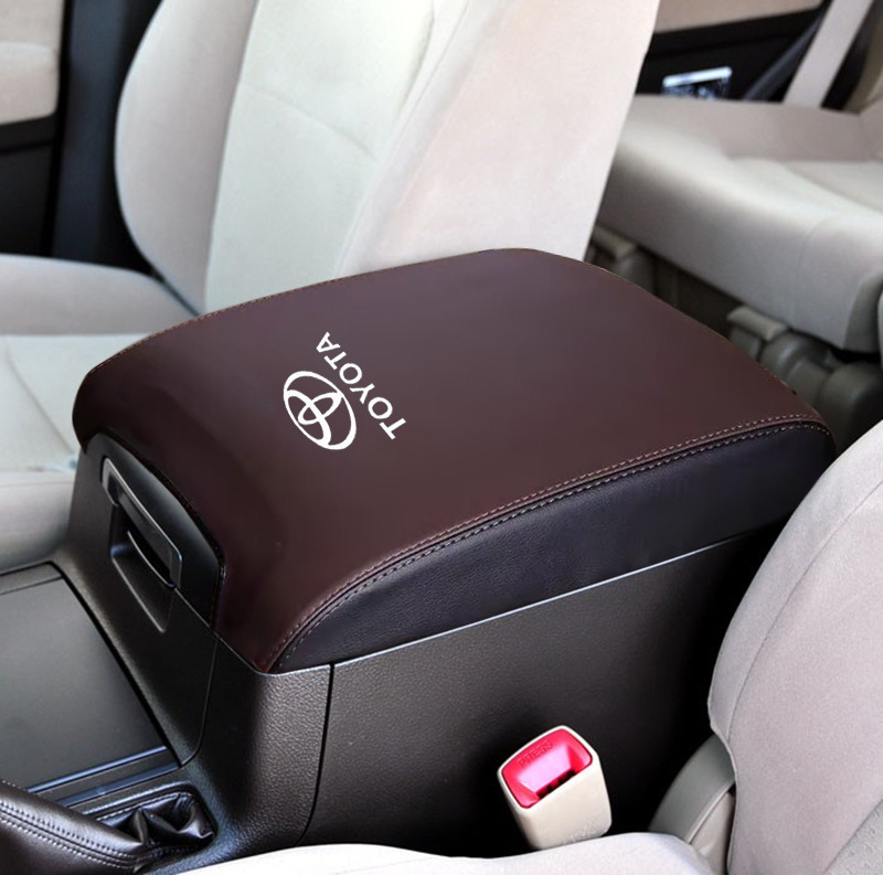 for Toyota Land | Toyota Armrest box pad - 2008-2020-coffee-color-mixed-black-with-logo