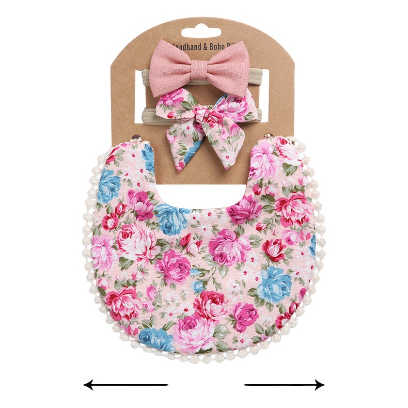 Bebé babero diadema traje de lino de algodón de color sólido de los niños impresos de doble cara babero del bebé