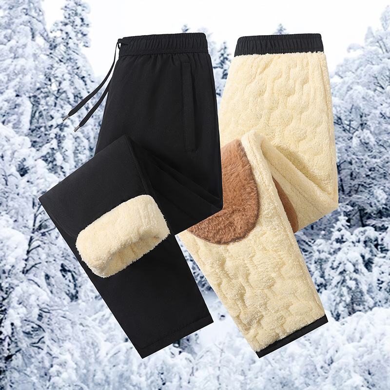 New men's fleece-lined, thickened, extra-thick, cold-proof, knee-protecting long pants, plus size, warm cotton pants for winter.