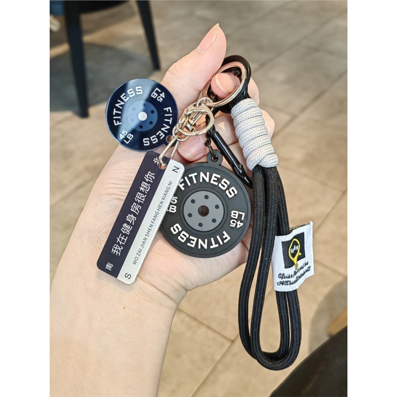フィットネスキーホルダーバーベルクリエイティブスポーツペンダントトレーニングダンベルスクールバッグ周辺ハンドメイドペンダントパワーギフト|undefined