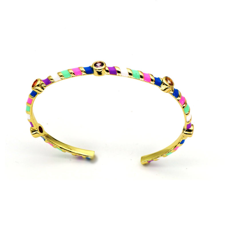 Fashion Round Copper Enamel Inlay Zircon Bangle 1 Piece