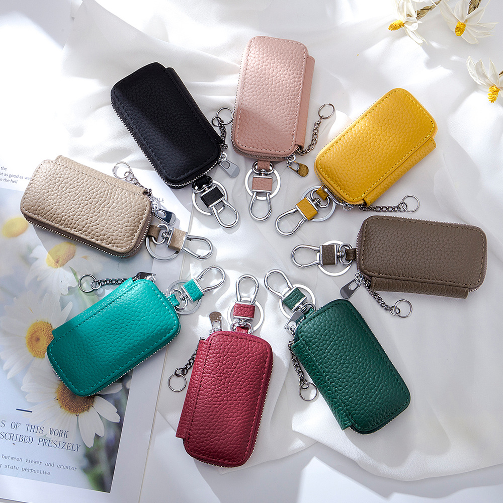 Genuine leather compact home key bag for men, simple mini waist-hanging key bag, universal car key bag with large capacity