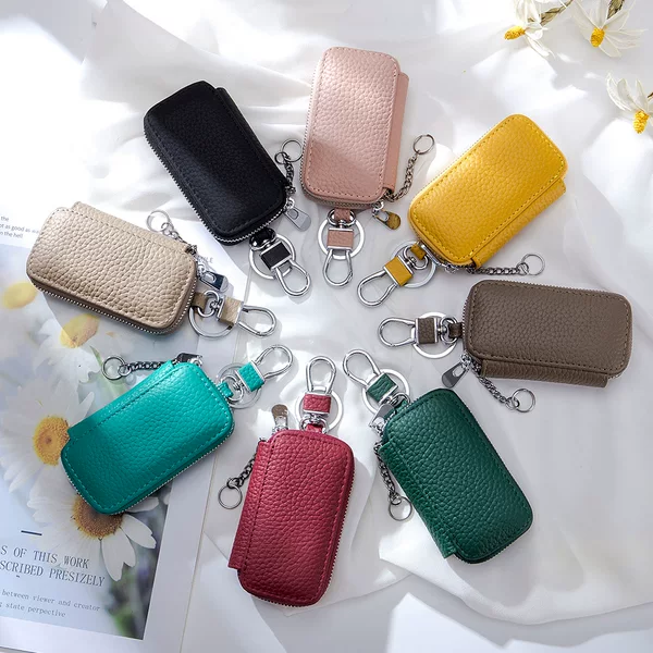 Genuine leather compact home key bag for men, simple mini waist-hanging key bag, universal car key bag with large capacity