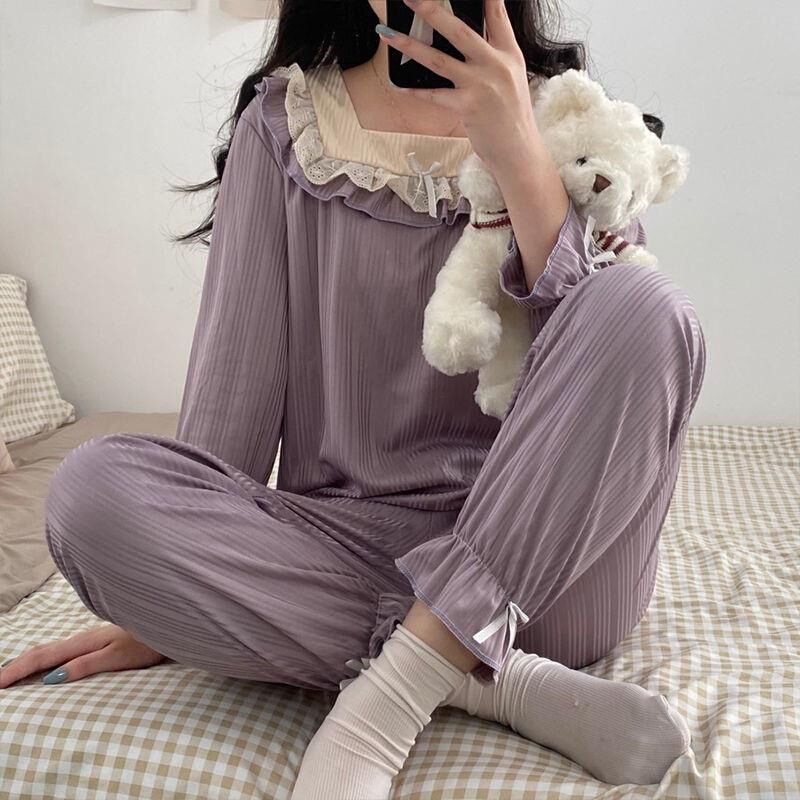 Leche fufu pijamas de manga larga ins estilo primavera y otoño estilo coreano estilo de corte dulce Otoño e Invierno ropa para el hogar pequeño libro rojo mismo estilo