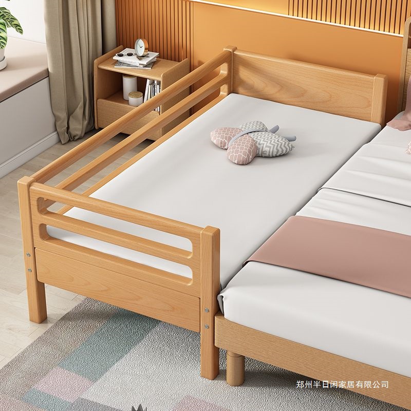 Beech Kidsren's Bed with Guardrails Small Bed Baby Boy Girl Princess Bed Single Bedside Bed Widened Splicing Large Bed