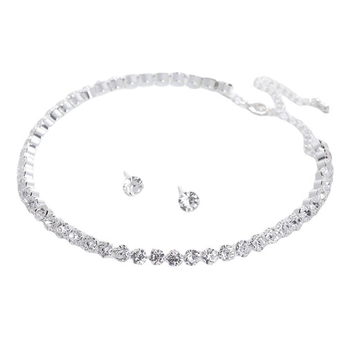 European and American fashion simple single row sparkling diamond necklace necklace earrings two-piece set wedding accessories bridal set N5470