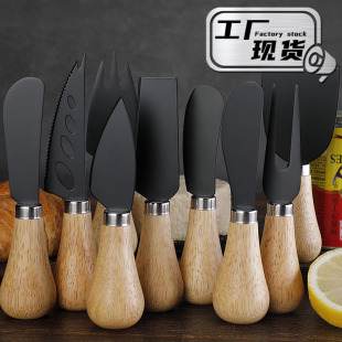 in stock Stainless Steel Black Vertical Cheese Knife Rubber Wooden Handle Cream Knife Pizza Bread Knife Cheese Knife