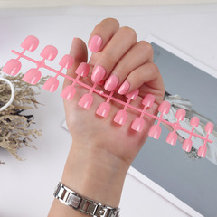 短款方圓頭亮面美甲條裝歐美小兒童甲純色穿戴成品上油美甲貼片