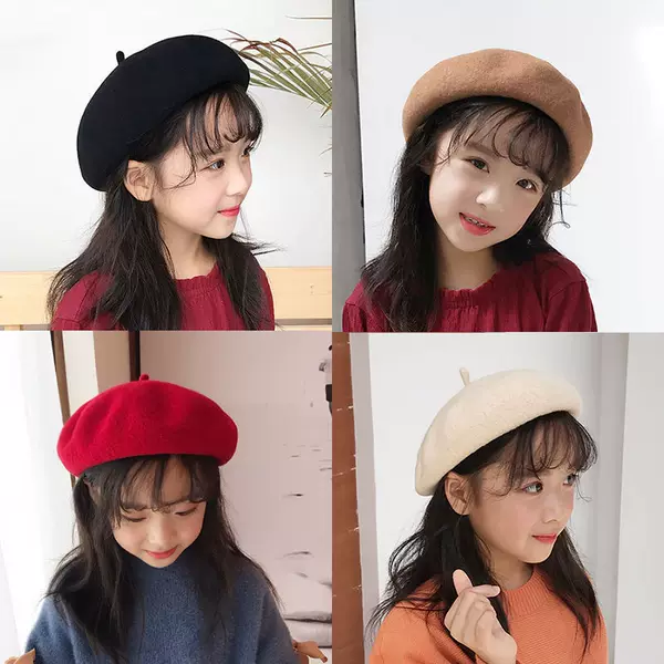 Autumn and Winter Children's Beret Hat Fashion Girls Woolen Parent-Child Painter Hat Korean Version Baby Beret Trendy