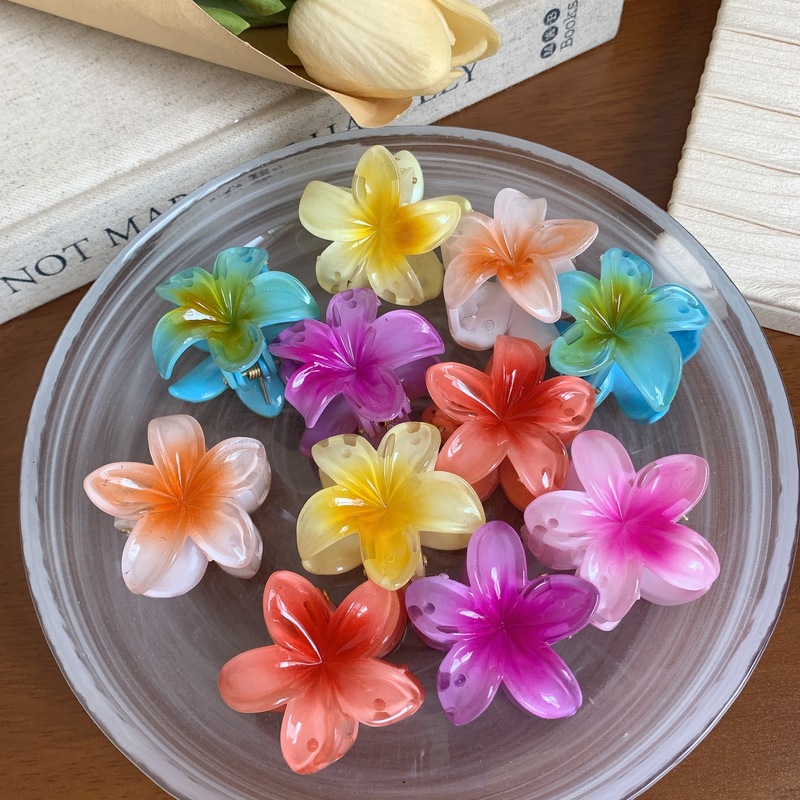 4cm渐变鸡蛋花抓夹小号度假风半扎发盘发夹鲨鱼夹发卡子发饰批发|undefined