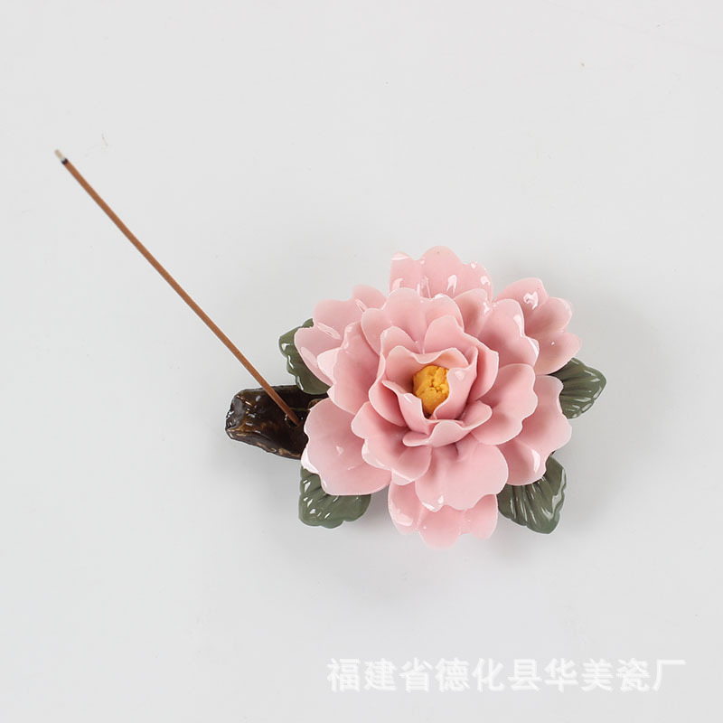 创意陶瓷手捏花手工瓷牡丹桃花线香香插香座檀香沉香线香香道摆件