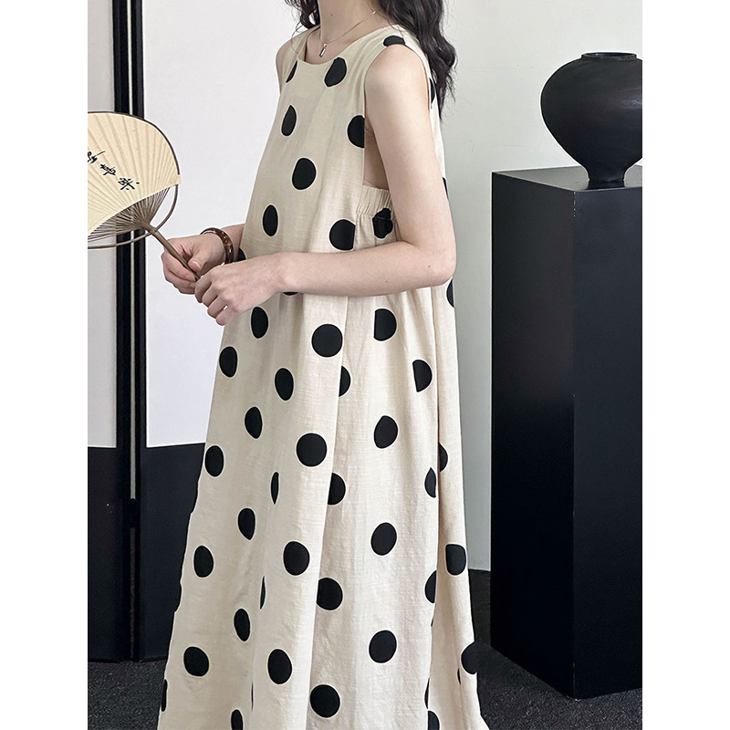Juzhi 2026 Summer Sleeveless Dress for Women Korean Style Round Neck Polka Dot Elegant Dress 12006