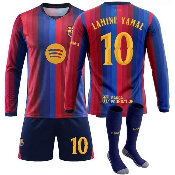 2627 Rodri's new Barcelona home long-sleeved football jersey, Champions League edition, number 10, Yamal, Messi