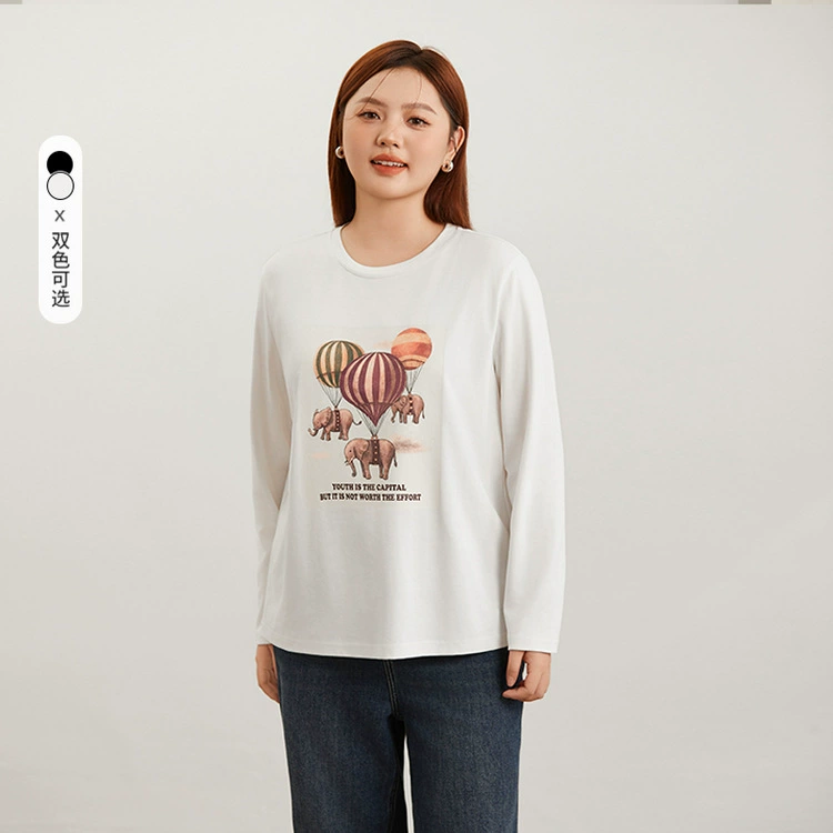 Слепое шоу большой размер плеча с длинным рукавом футболка с воздушными шарами зоопарка повседневное сокращение возраста женская толстая mm2024 осенний новый