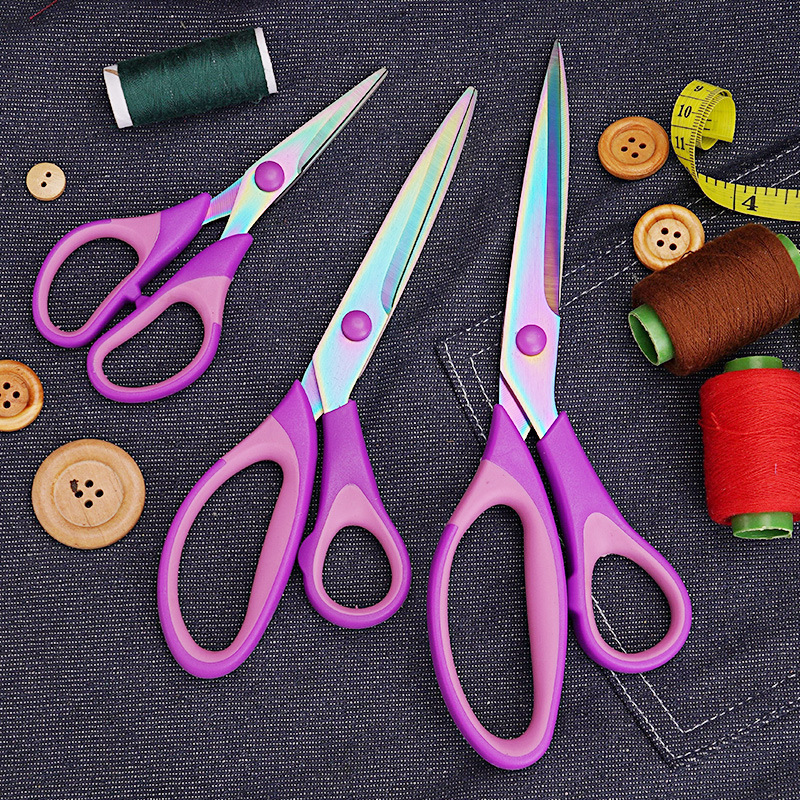 Tres piezas de acero inoxidable tijeras caseras calientes transfronterizas tijeras de oficina de color conjunto de tijeras de corte de papel hechas a mano