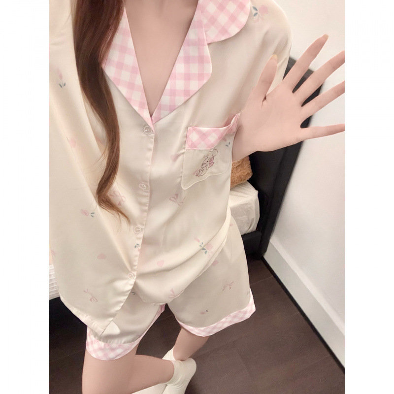 Ice Silk Pajamas for Women, Short-Sleeved Shorts, Summer High-End, Sweet and Luxurious, Can Be Worn Outside, Home Wear Set