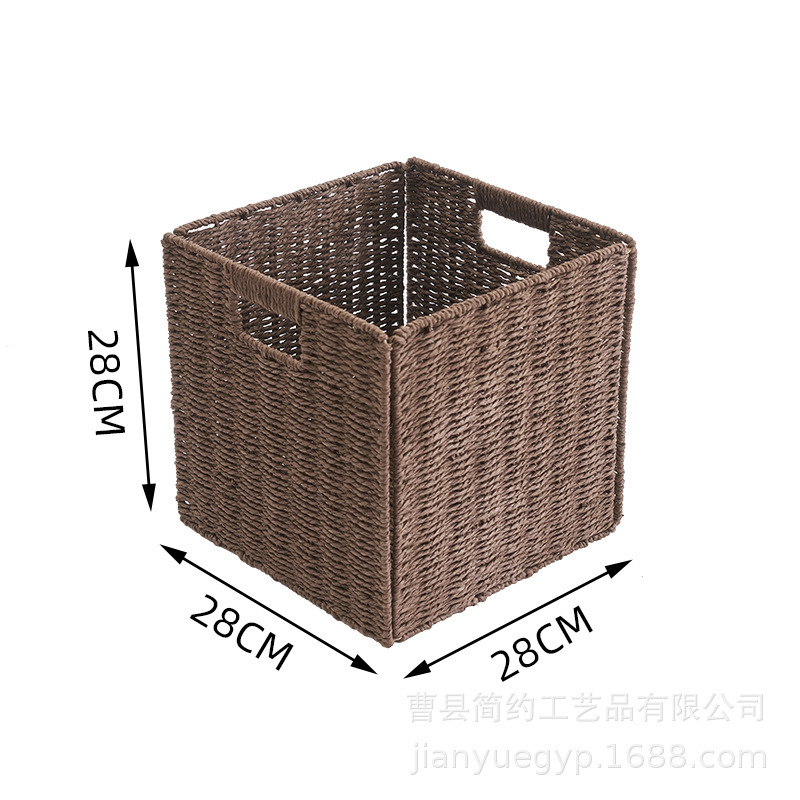 可折叠仿藤收纳筐折叠简约脏衣内衣物收纳篮正方形玩具零食储物篮|undefined