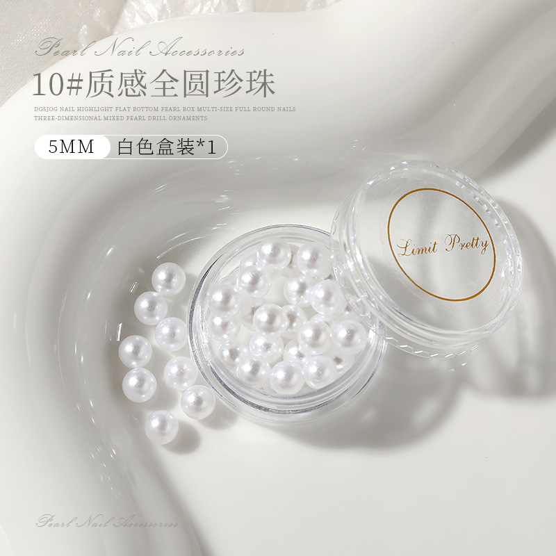 Estilo japonés de uñas perla tridimensional plana tamaño mixto joyería bola redonda accesorios de uñas diamante brillante perlas de color beige puro
