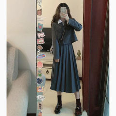 学院风西装连衣裙子女早秋装2025年新款高级感长裙两件套装春秋季