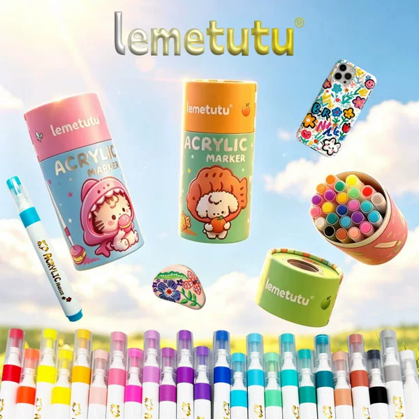 lemetutu acrylic marker pen set for elementary school students, opaque, stackable, colored pens, watercolor pens, drawing pens