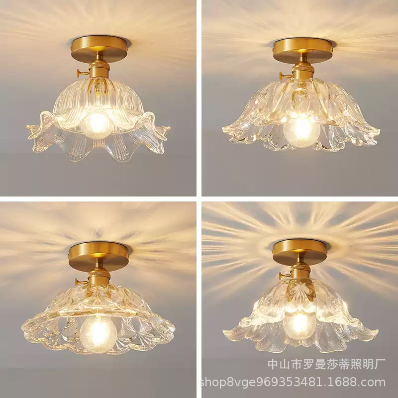 Japanese Style Ins Vintage Glass Flower-Shaped Simple Corridor Ceiling Lamp Entrance Door Balcony Cloakroom Brass Lamp