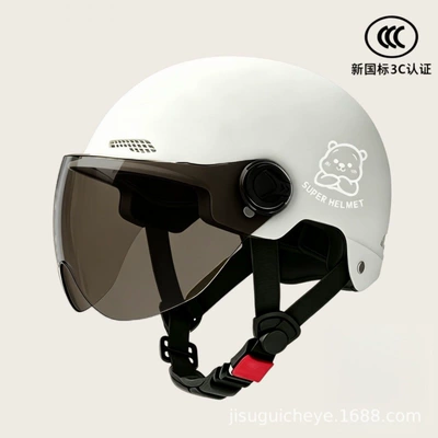 new national standard electric motorcycle: Motosiklet kaskı (dəbilqə) - white-and-brown-short-glasses-silver-white-bear