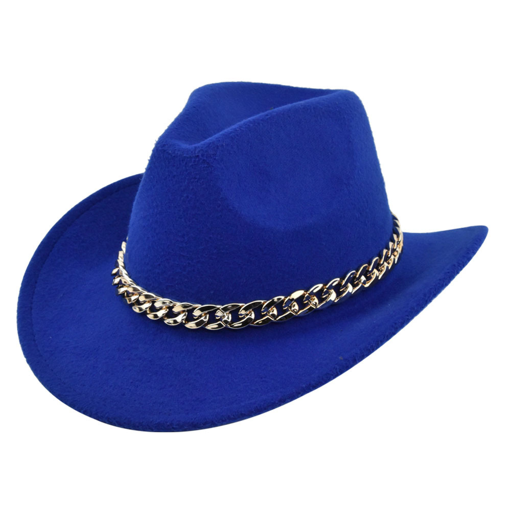 Cowboy jazz gold-plated chain woolen top felt sheep hat, cowboy hat_voghion.com