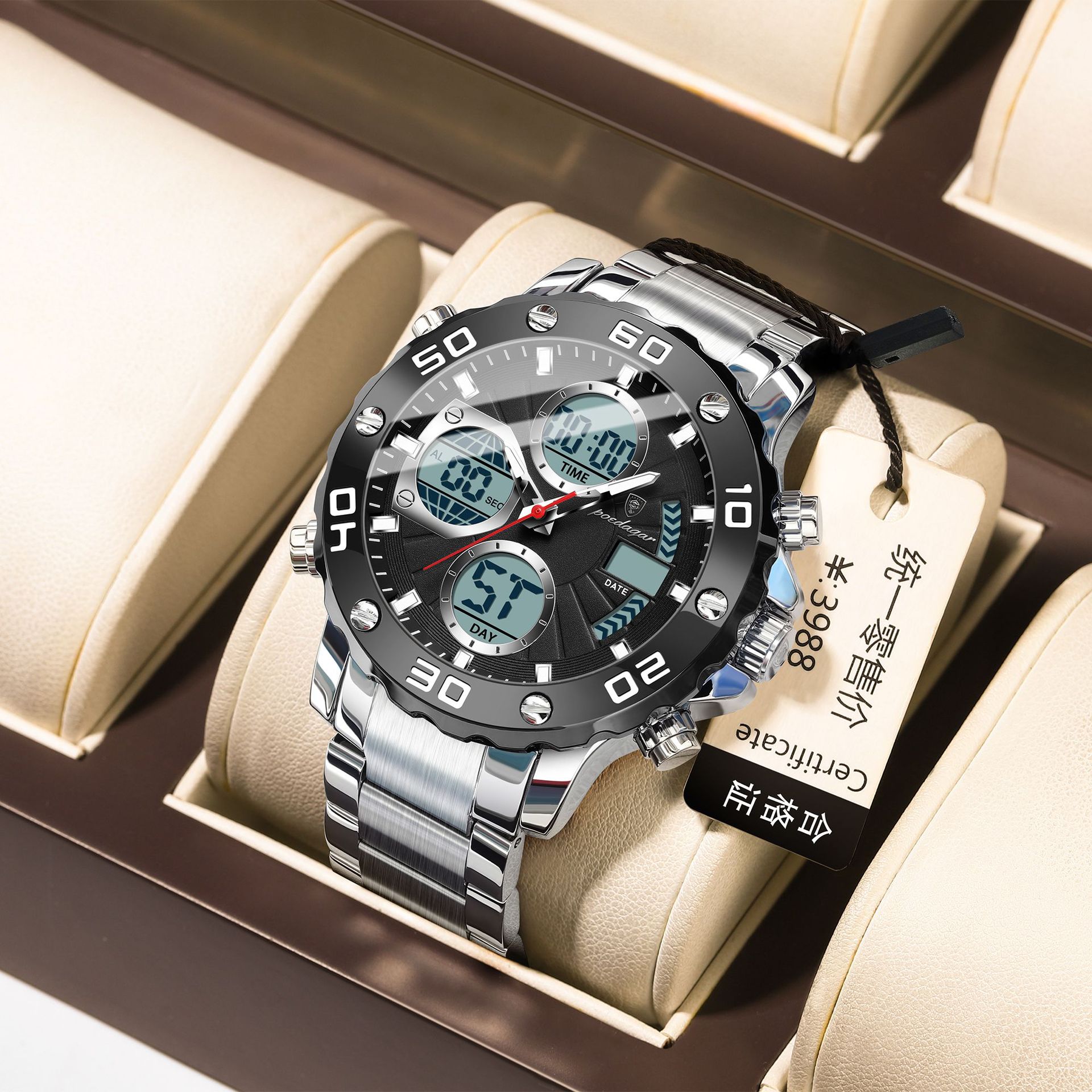 E102 실버 쉘 블랙 표면 스틸 벨트 모델