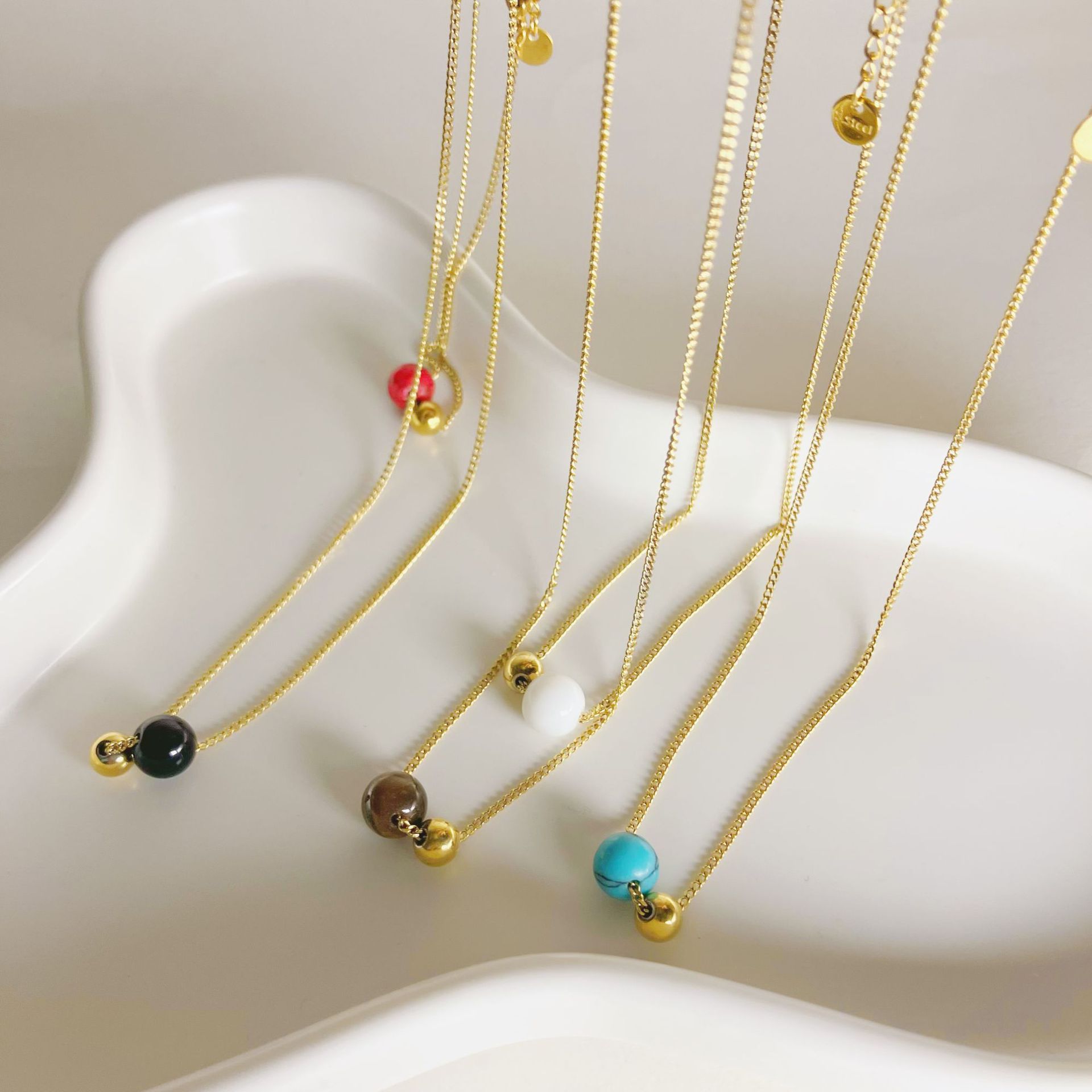 Fashion Geometric Stainless Steel Inlay Natural Stone Necklace 1 Piece